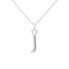 Silver necklace with a 'J' pendant on a white background