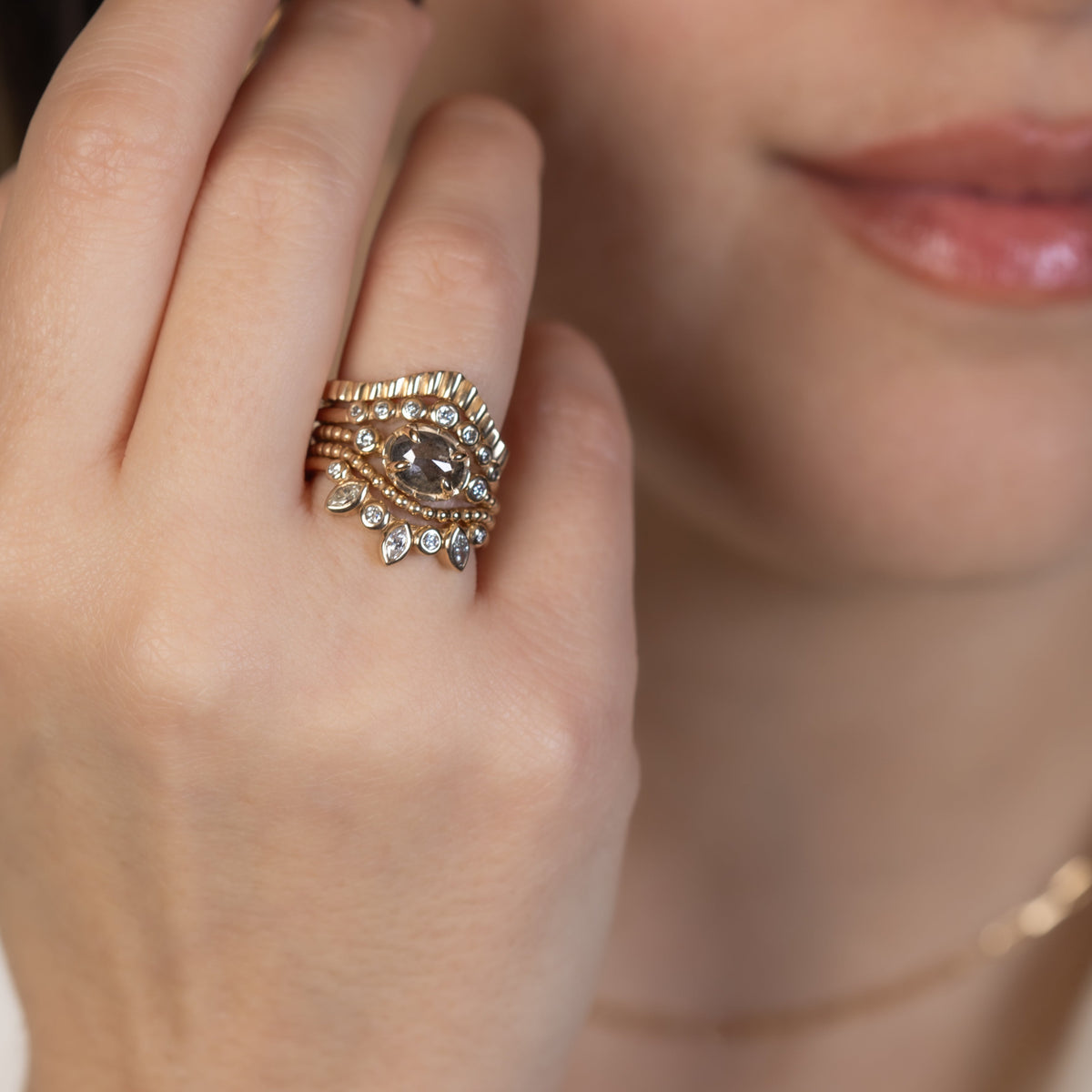 Jane Salt and Pepper Ready to Ship Diamond stacked on hand