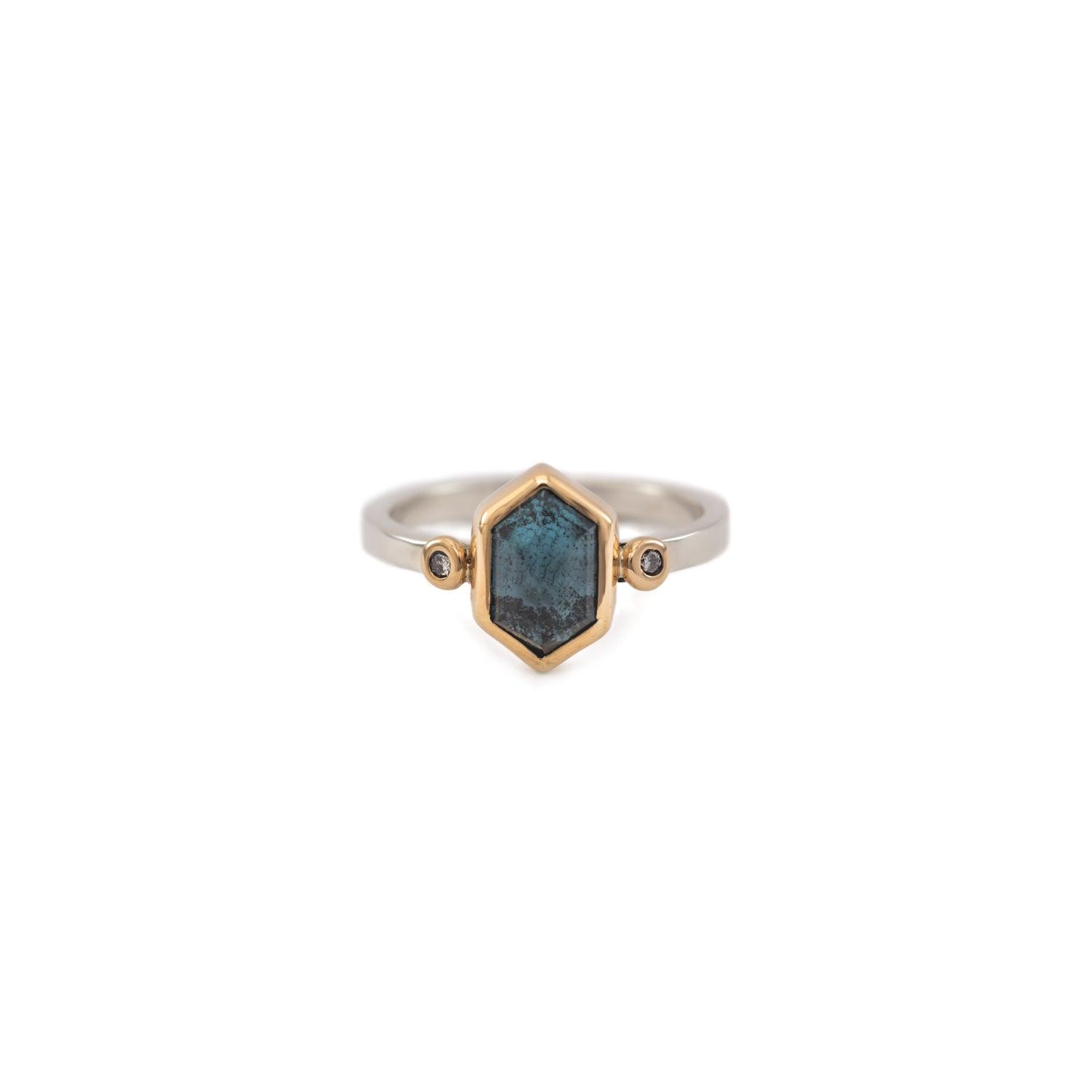 Jemma - London Blue Hexagon Ring - Kat Cadegan