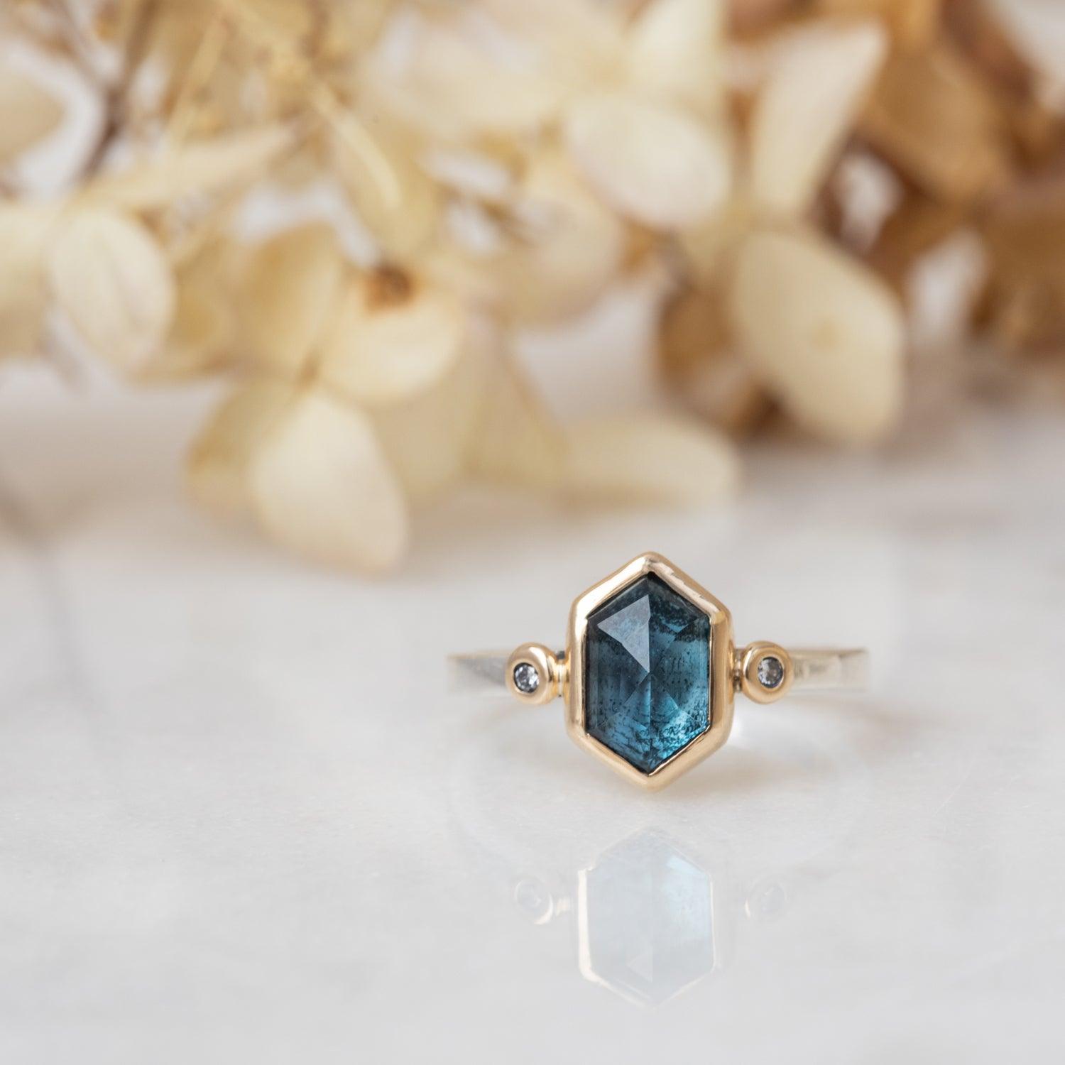 Jemma - London Blue Hexagon Ring - Kat Cadegan