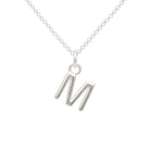Silver necklace with a 'M' pendant on a white background