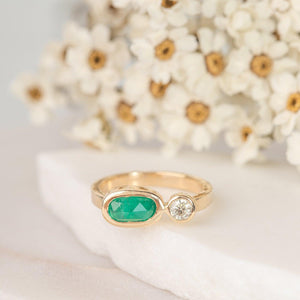 Maria - Emerald & Diamond Ring - Kat Cadegan