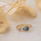 Maria - Sapphire Ring with Salt and Pepper Diamond - Kat Cadegan