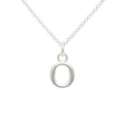 Silver necklace with a letter 'O' pendant on a white background