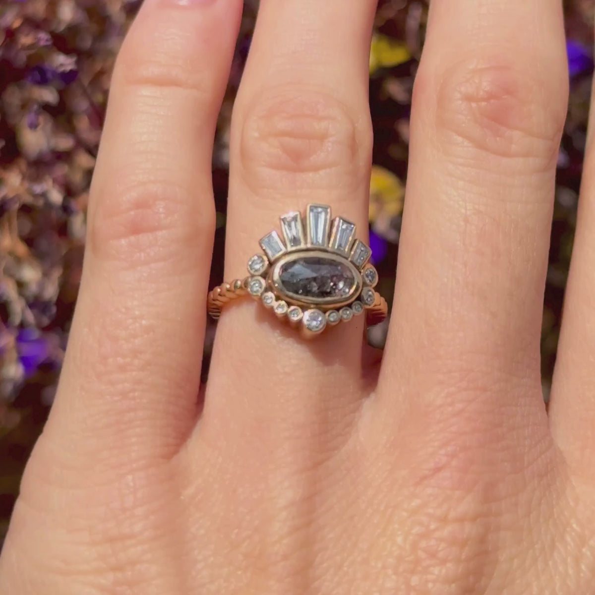 Video of the Rising Sun 14k gold diamond ring