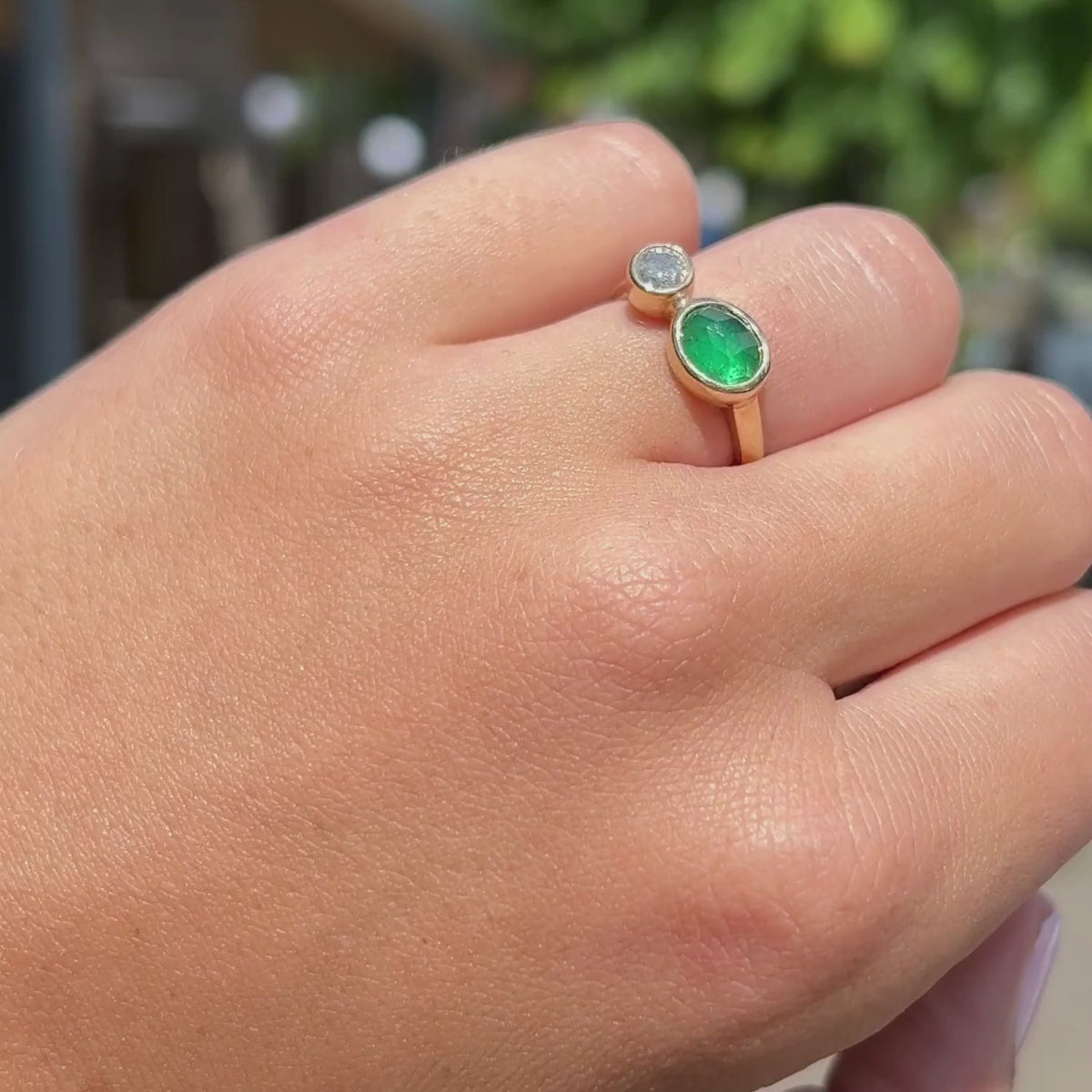 Maria Emerald & DIamond Ring - 14K gold - Ready to ship - Kat Cadegan Jewellery