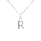 Silver necklace with a 'R' pendant on a white background