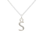 Silver necklace with a 'S' pendant on a white background
