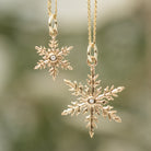 Kat Cadegan 2025 Snowflake 14k gold pendant with diamond on chain large and small