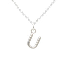 Silver necklace with a U-shaped pendant on a white background