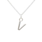 Silver necklace with a 'V' pendant on a white background