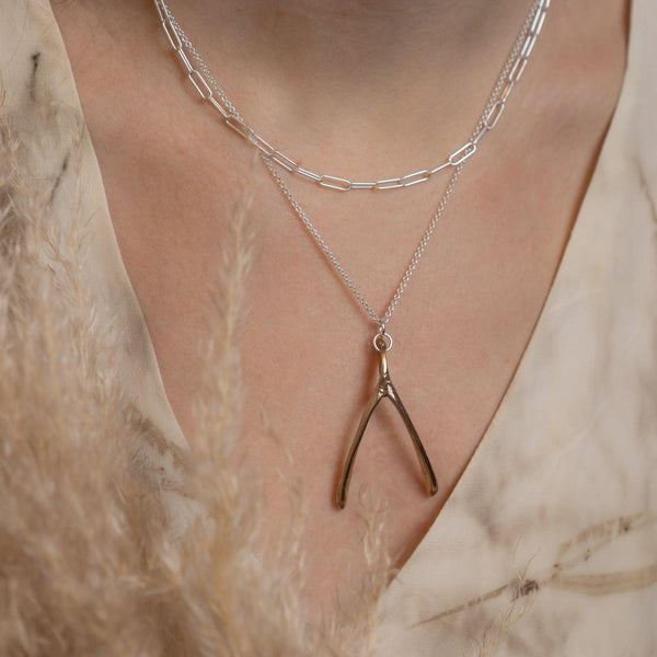 White Gold Wishbone Necklace Sterling Silver - kellinsilver.com
