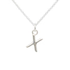 Silver 'x' pendant necklace on a white background